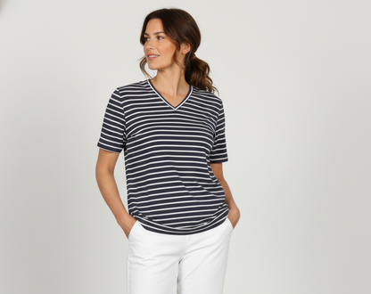 Y.D Stripe V Neck T-Shirt