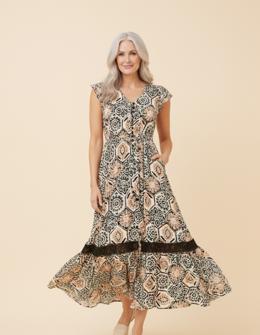 Cap Sleeve Buttoned Maxi Dress