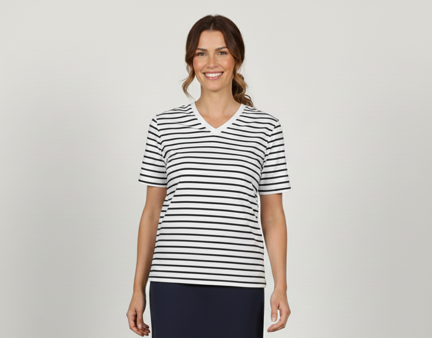 Y.D Stripe V Neck T-Shirt