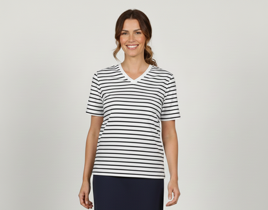Y.D Stripe V Neck T-Shirt