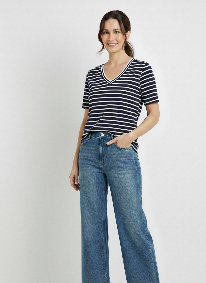 Y.D Stripe V Neck TShirt