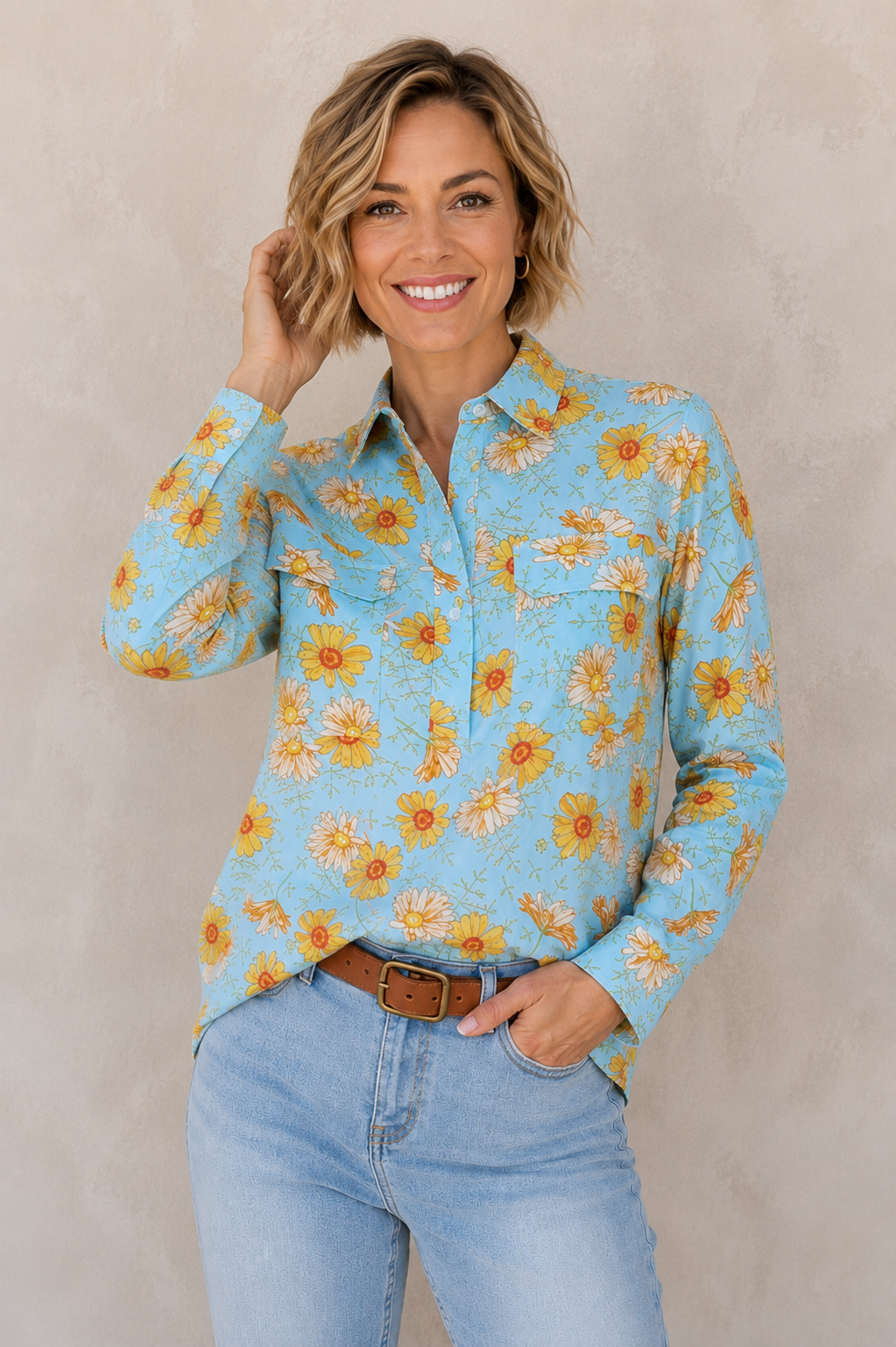 WMNS SUNDAY 1/2 PLKT LS SHIRT