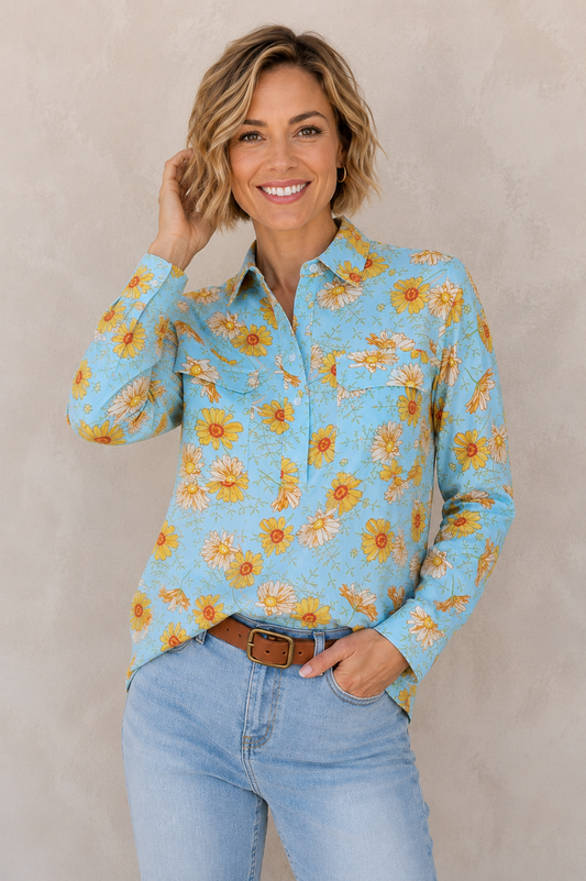WMNS SUNDAY 1/2 PLKT LS SHIRT