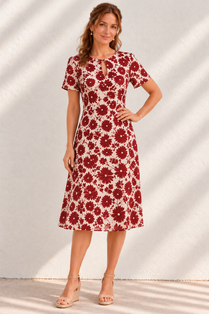 Keyhole Midi Print Dress