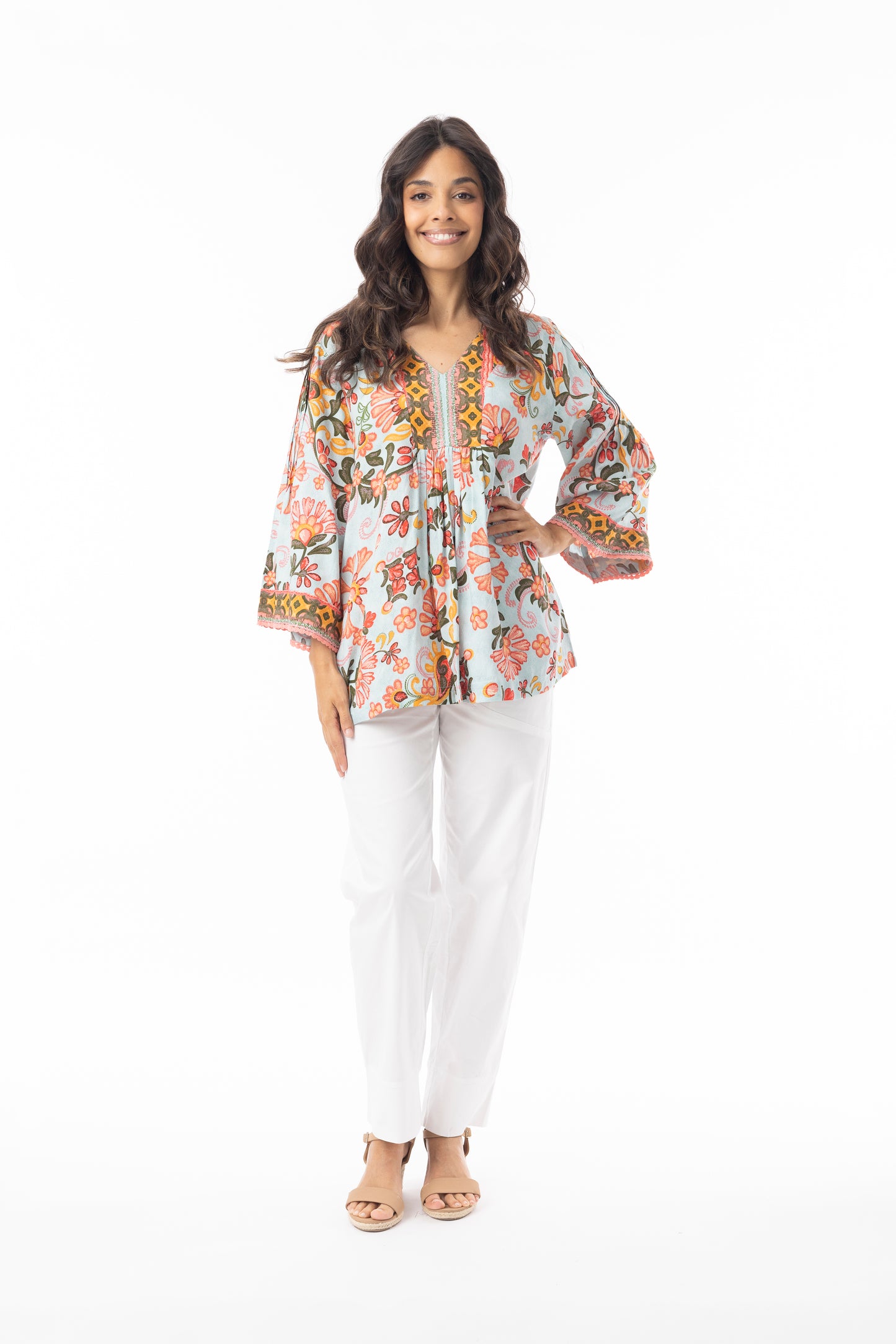 Macieo Top V Neck Flared Sleeve