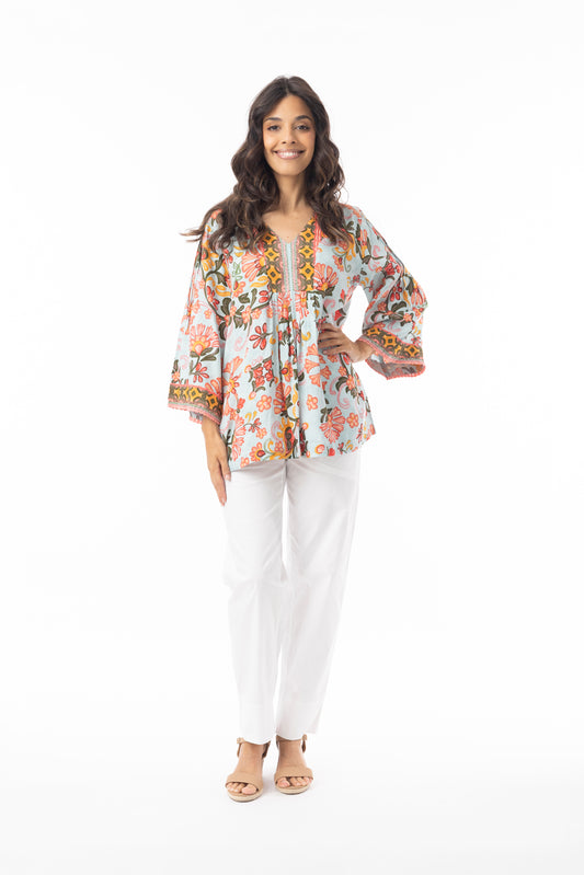 Macieo Top V Neck Flared Sleeve Top