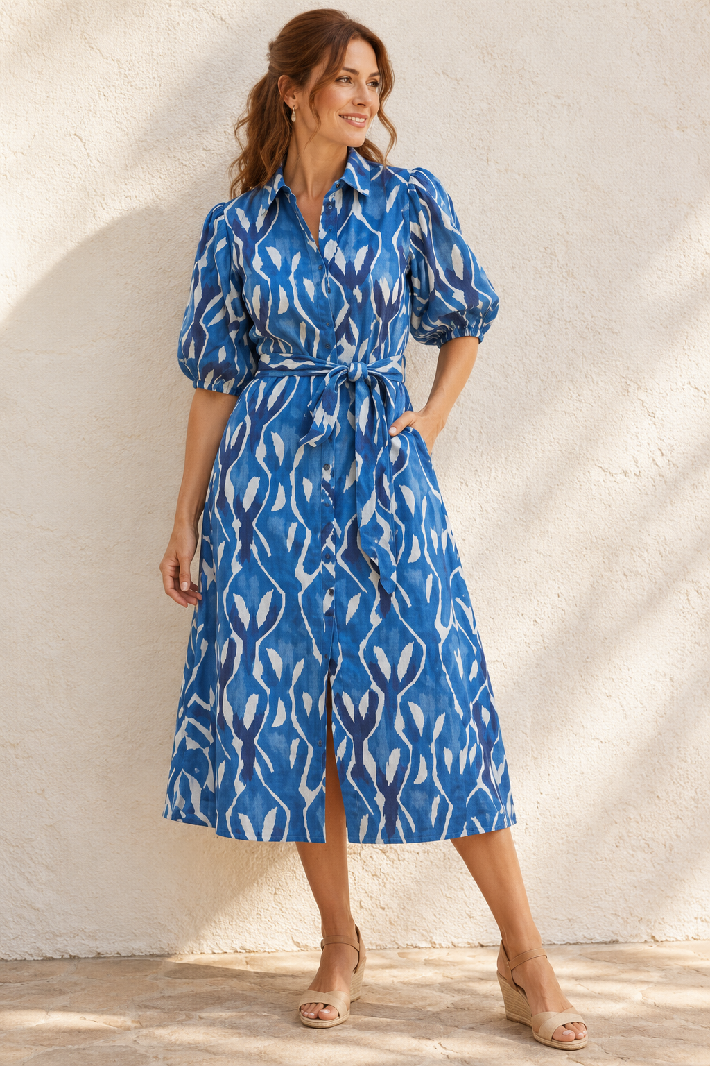 Printed Shirtmaker Dress with Belt