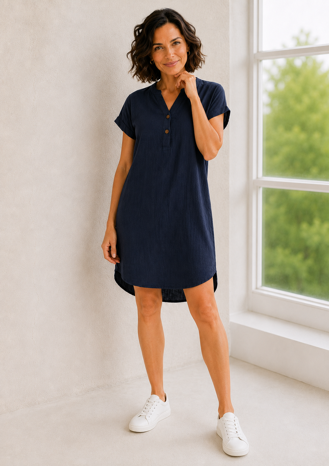 Alina Cap Sleeved Linen Dress