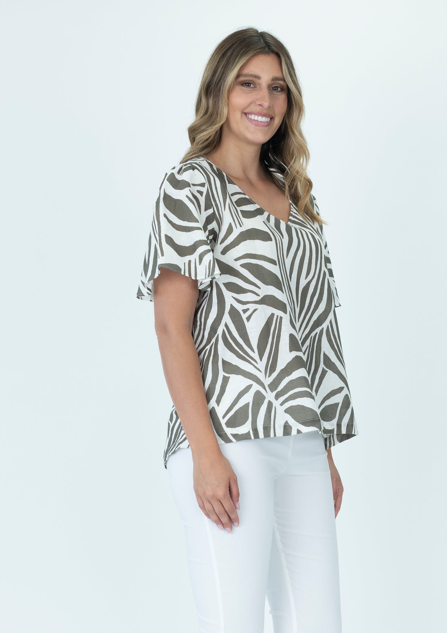 Print V Neck Top