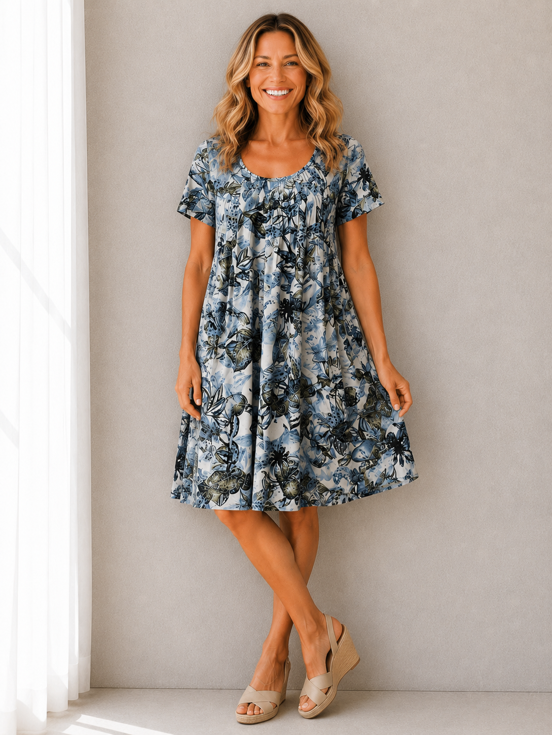 Emma Dress Blue Leaf