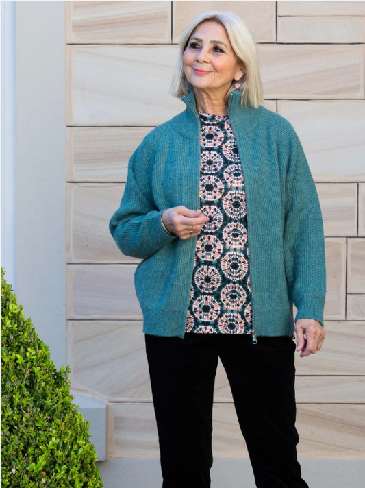 Full zip ribbed cardigan knit