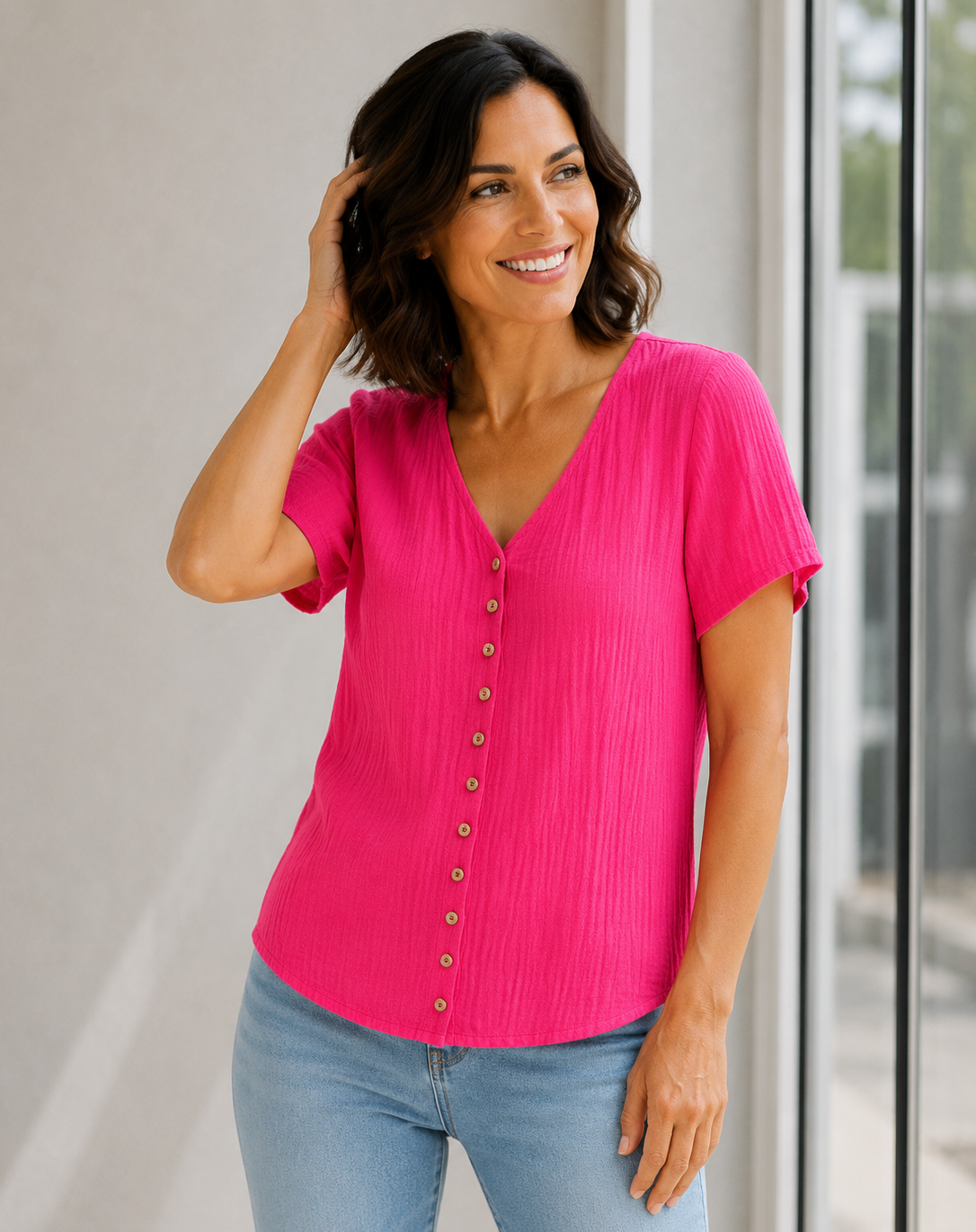 Tarin Cotton Button Top