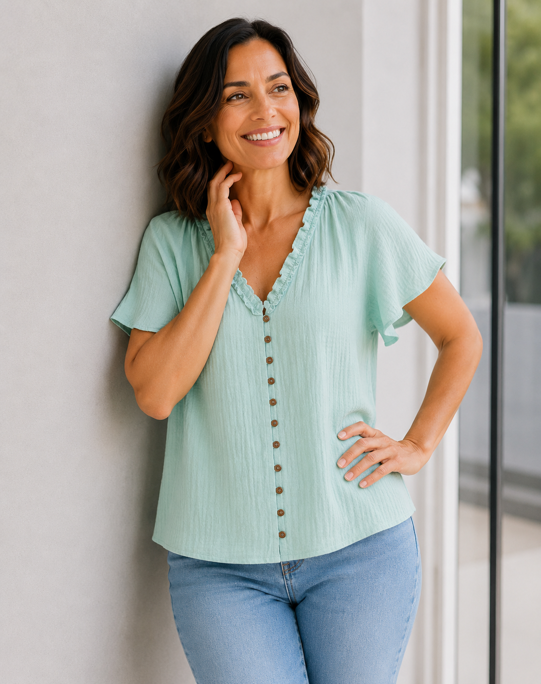 Ruffle Button Top