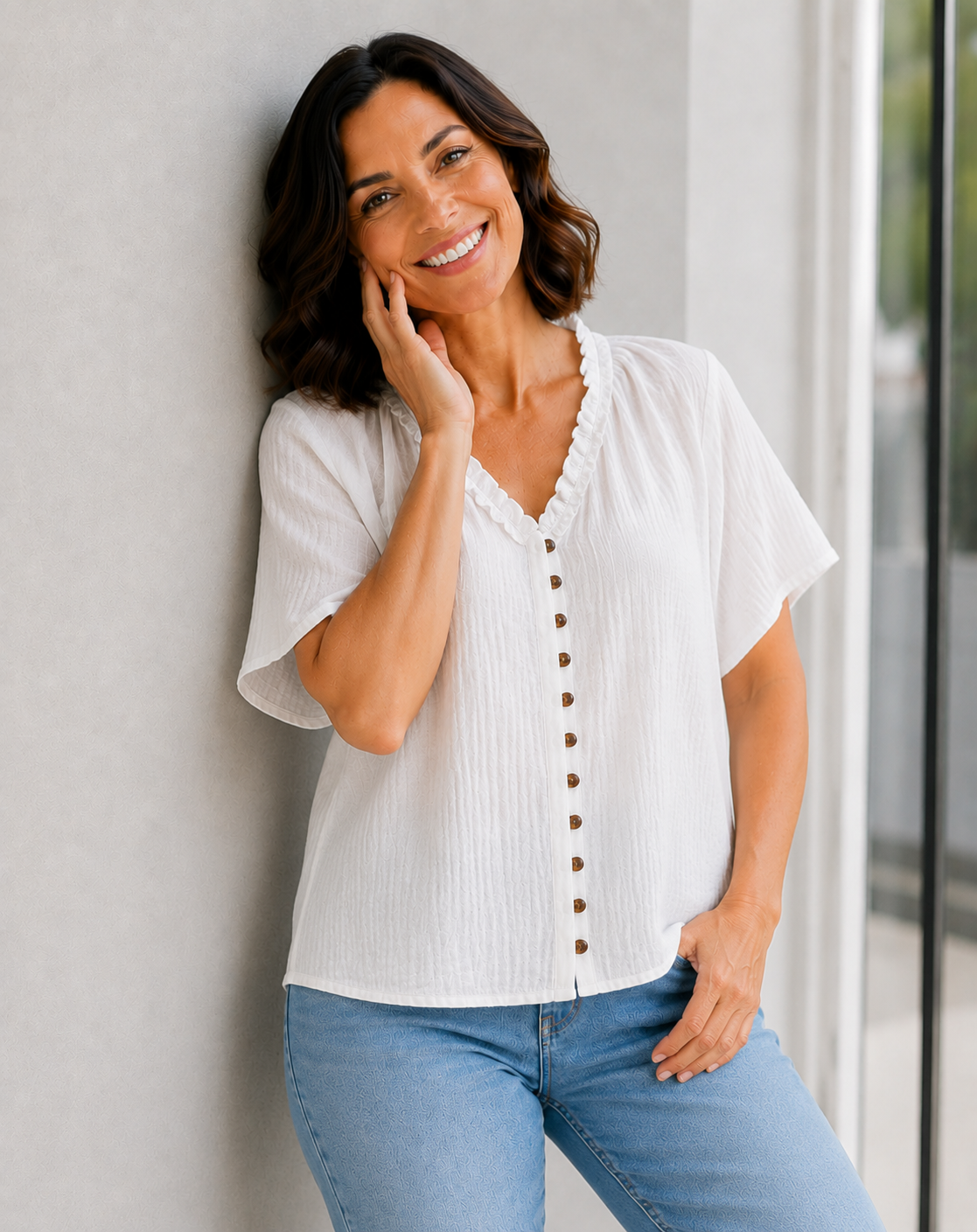 Ruffle Button Top