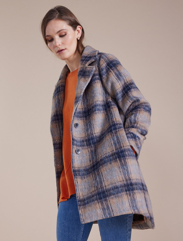 Brushed check coat hotsell